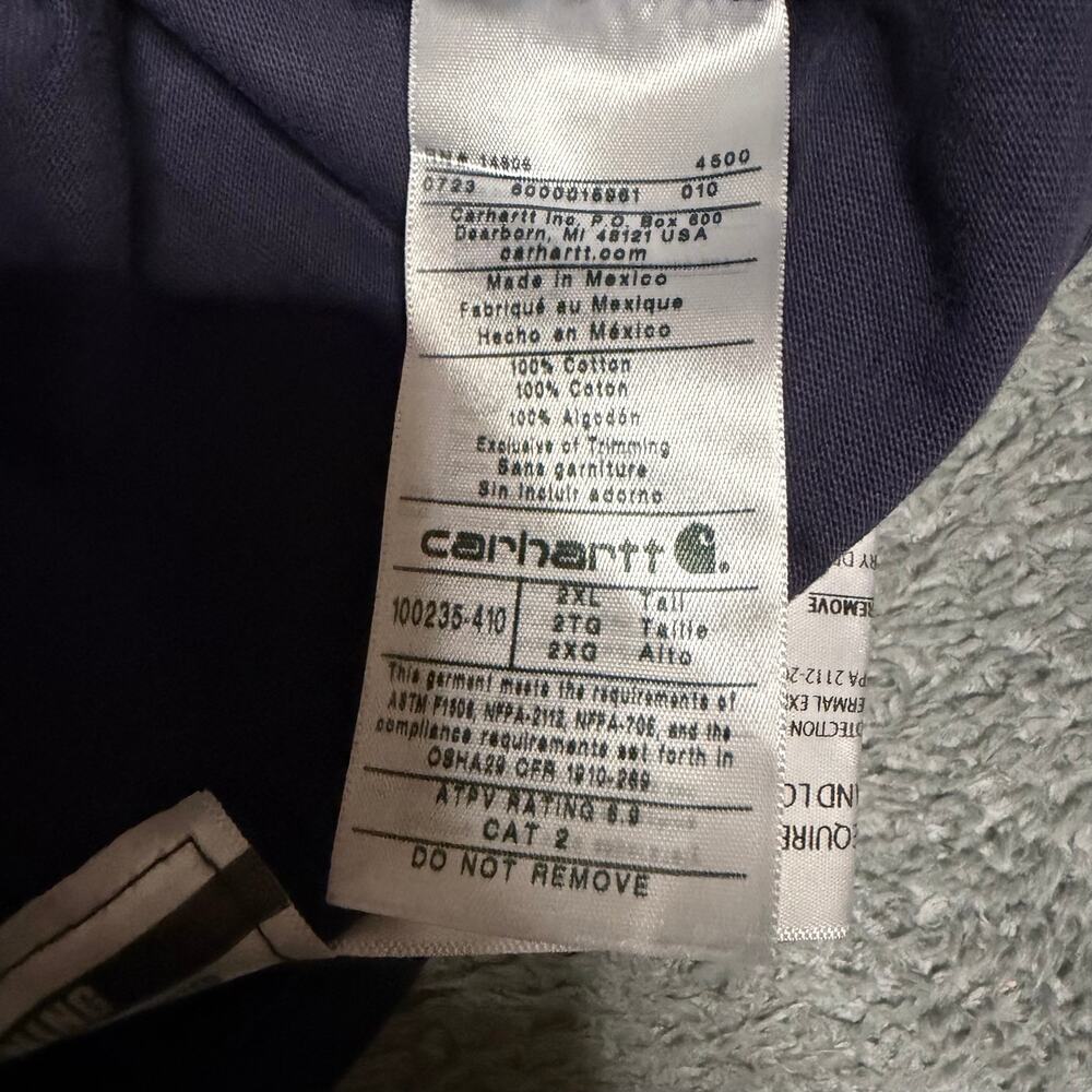 Carhartt Shirt Mens XXL Tall Fire Resistant Loose Fit Blue Pocket Long sleeve - Picture 8 of 8